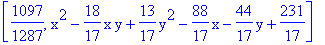 [1097/1287, x^2-18/17*x*y+13/17*y^2-88/17*x-44/17*y+231/17]